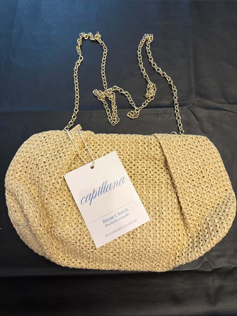 Summer essential! Capitana Beige Straw Clutch with Gold Chain Strap